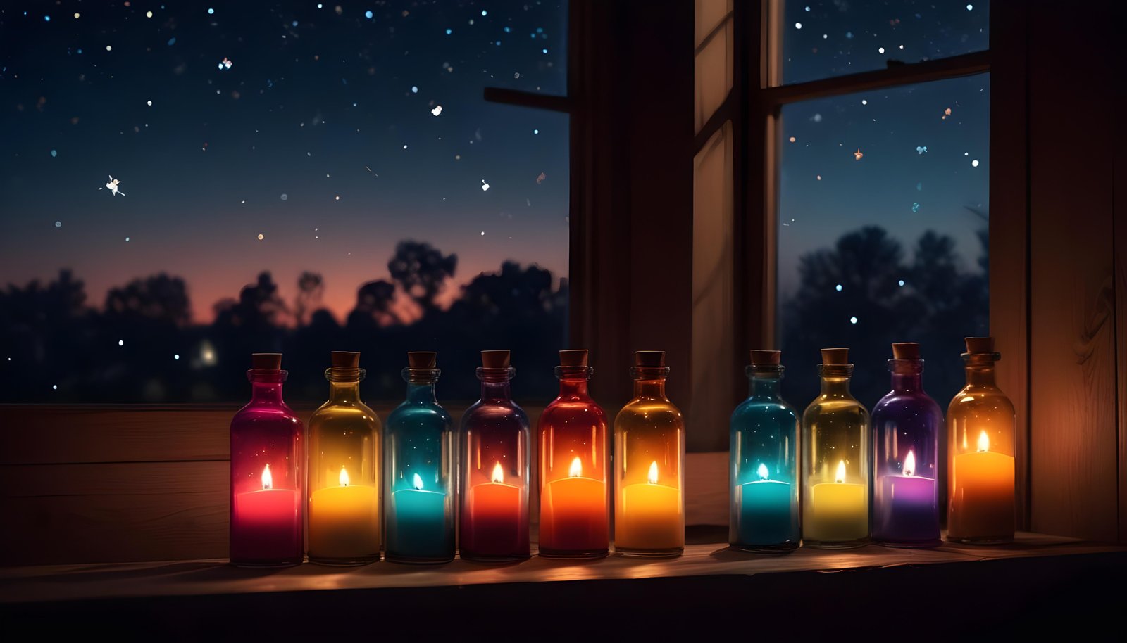 Glowing Candlelight Scene with Warm Ambience and Peaceful Night Background