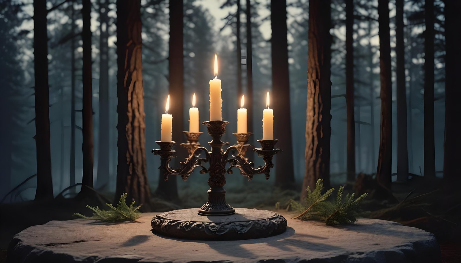 Glowing Candlelight Scene with Warm Ambience and Peaceful Night Background