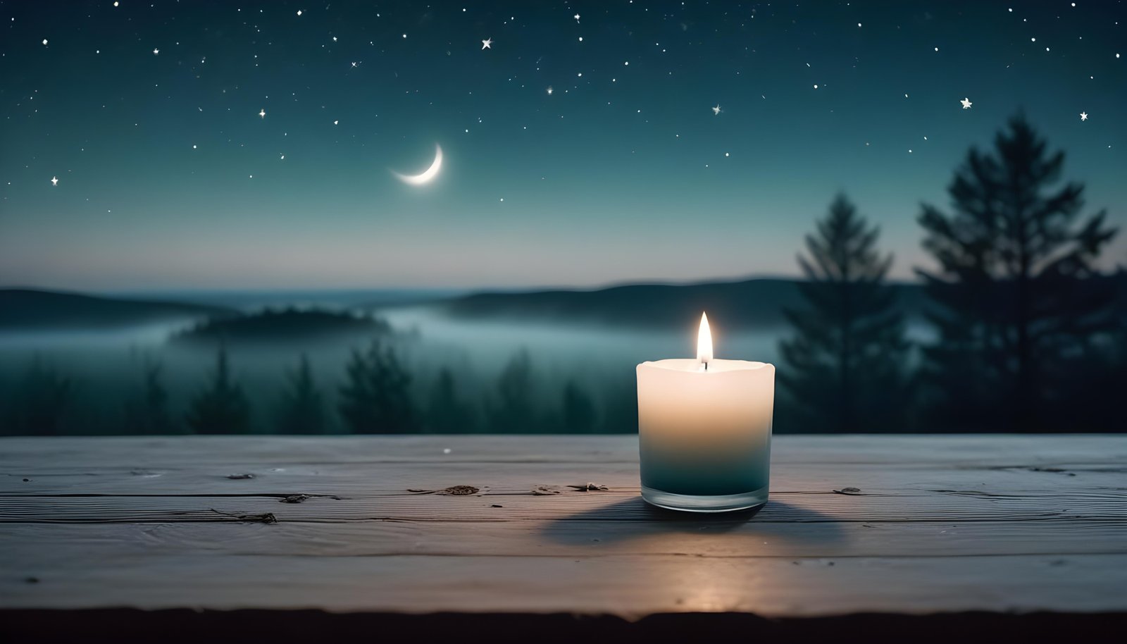 Glowing Candlelight Scene with Warm Ambience and Peaceful Night Background