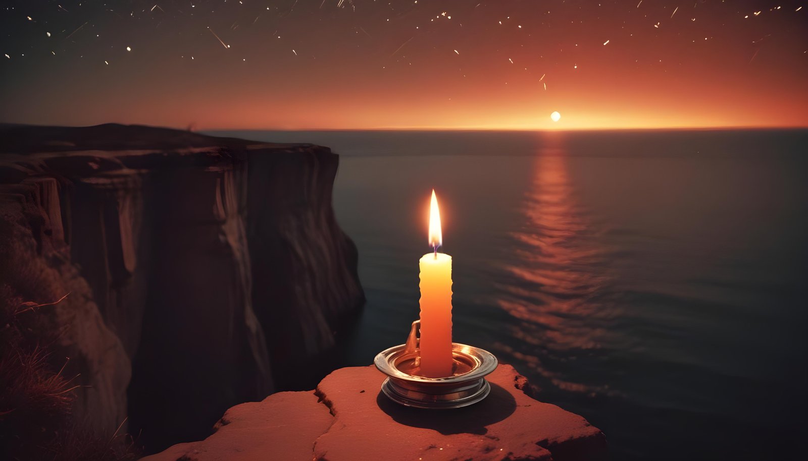 Glowing Candlelight Scene with Warm Ambience and Peaceful Night Background