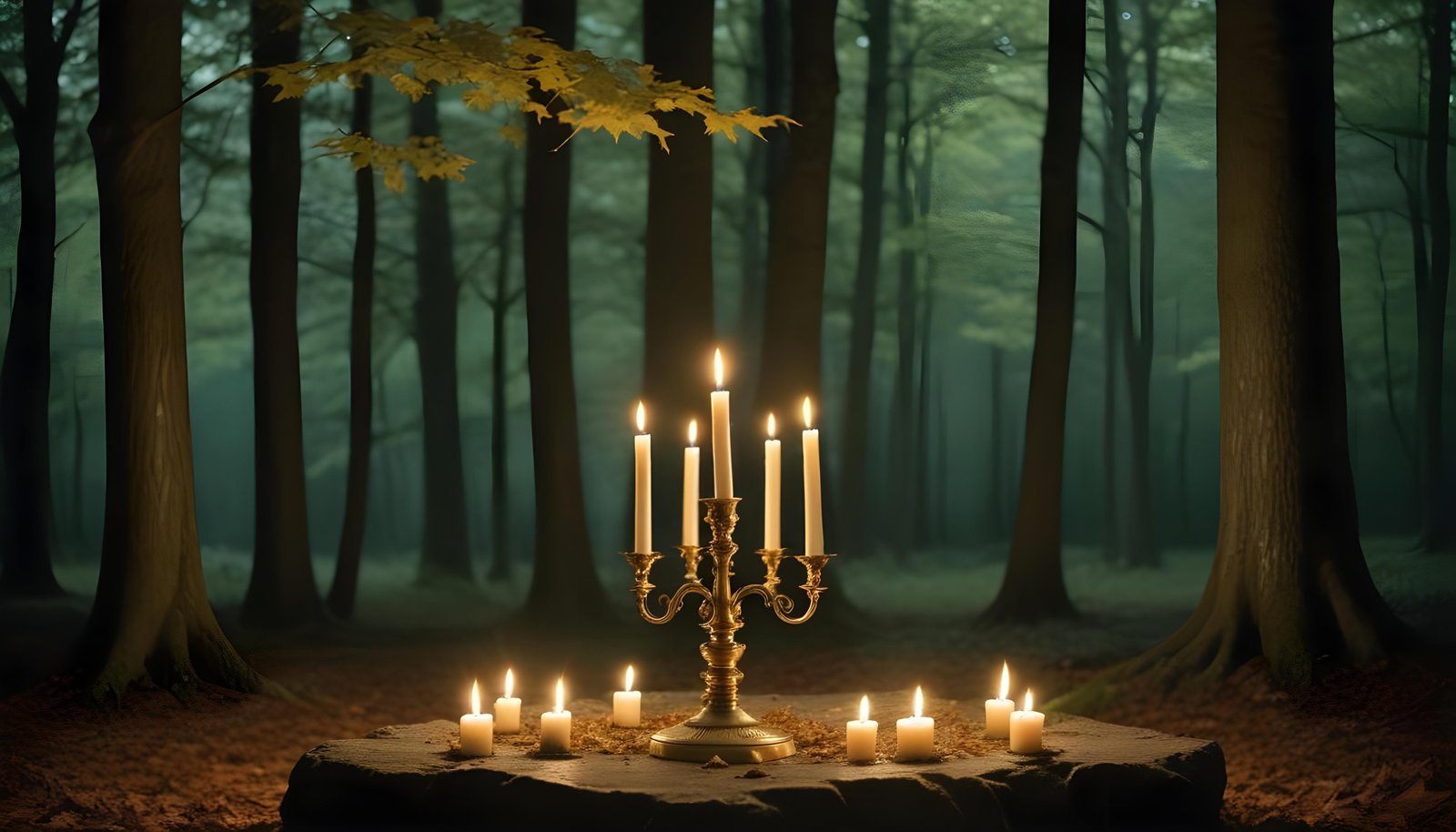 Glowing Candlelight Scene with Warm Ambience and Peaceful Night Background
