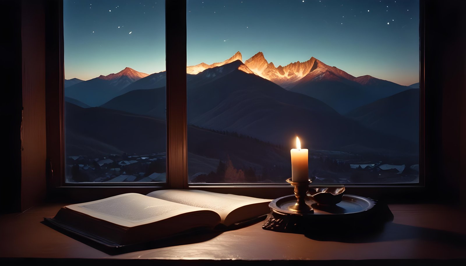 Glowing Candlelight Scene with Warm Ambience and Peaceful Night Background