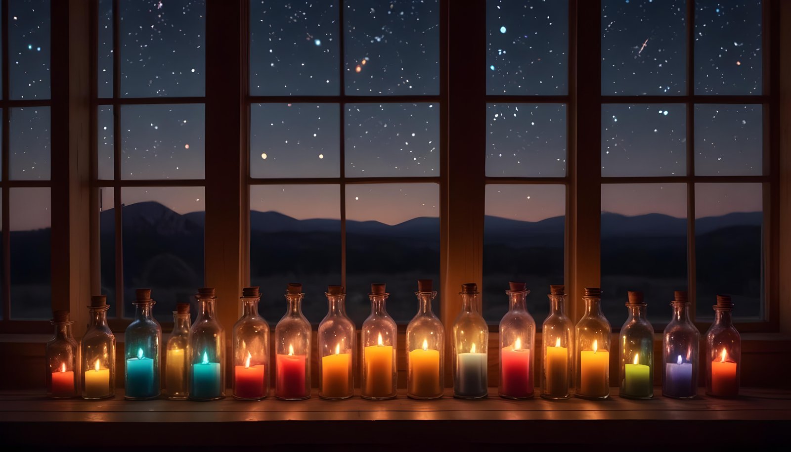 Glowing Candlelight Scene with Warm Ambience and Peaceful Night Background