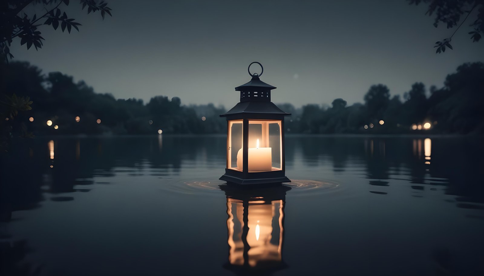 Glowing Candlelight Scene with Warm Ambience and Peaceful Night Background