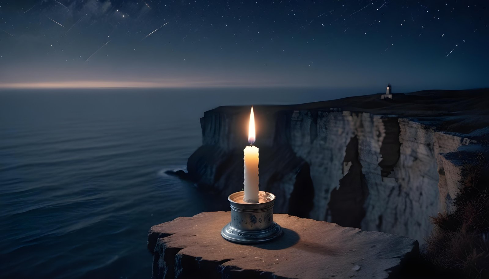 Glowing Candlelight Scene with Warm Ambience and Peaceful Night Background