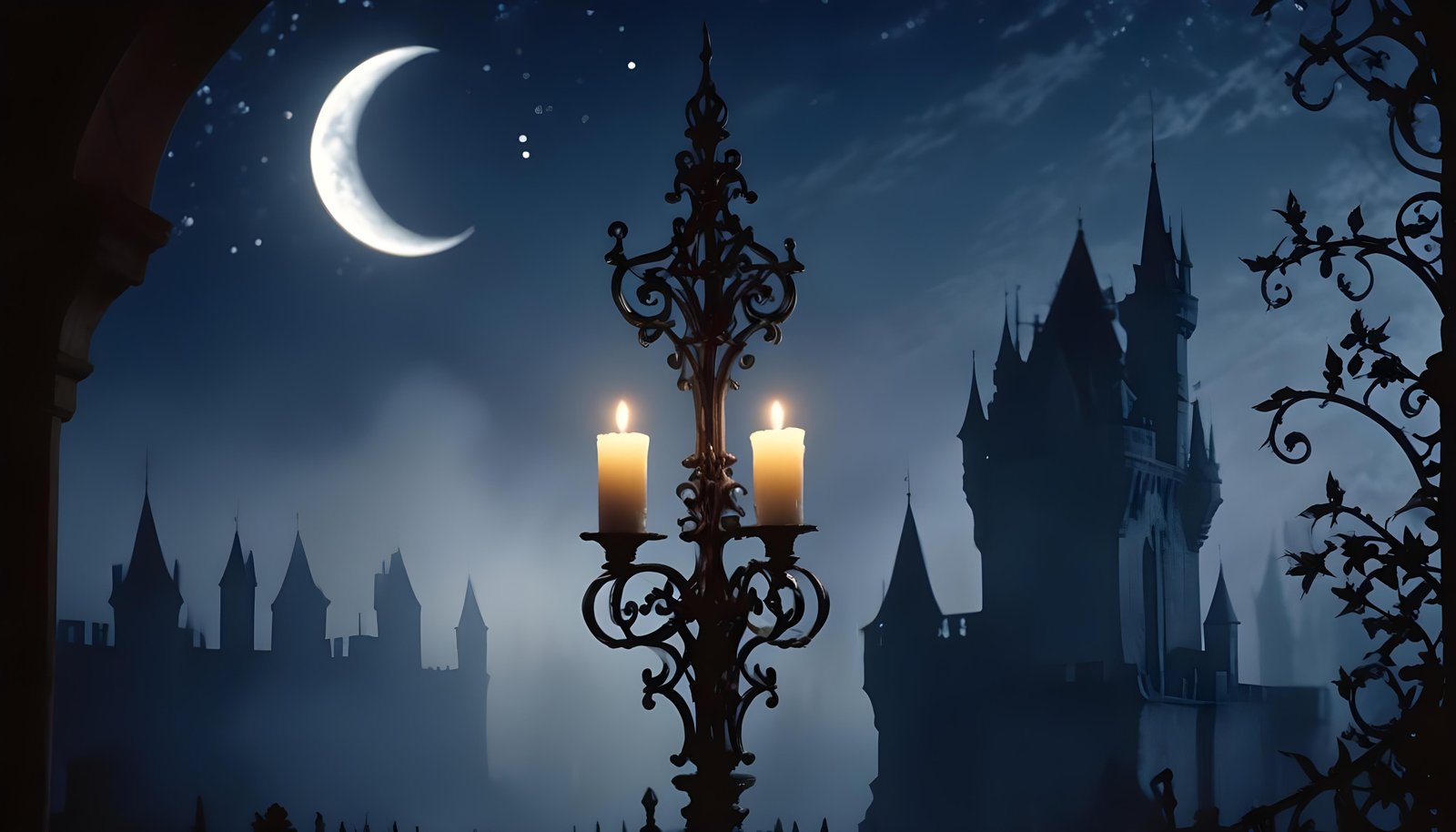 Glowing Candlelight Scene with Warm Ambience and Peaceful Night Background