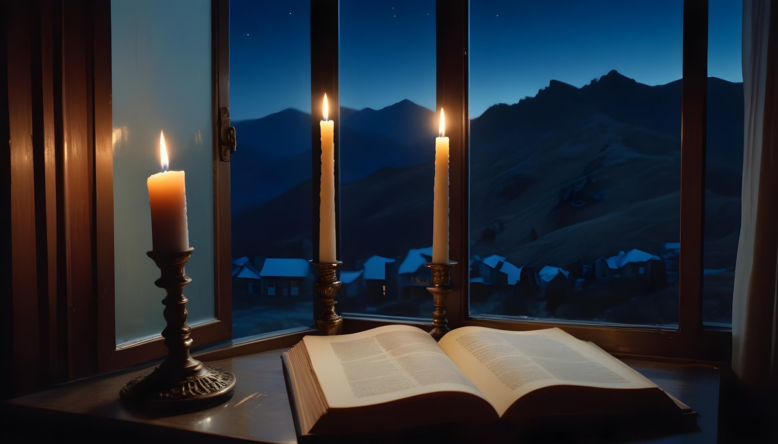 Glowing Candlelight Scene with Warm Ambience and Peaceful Night Background