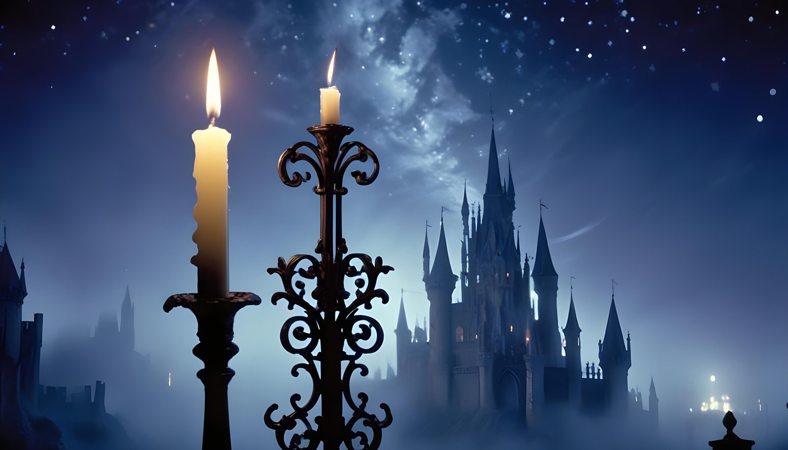 Glowing Candlelight Scene with Warm Ambience and Peaceful Night Background