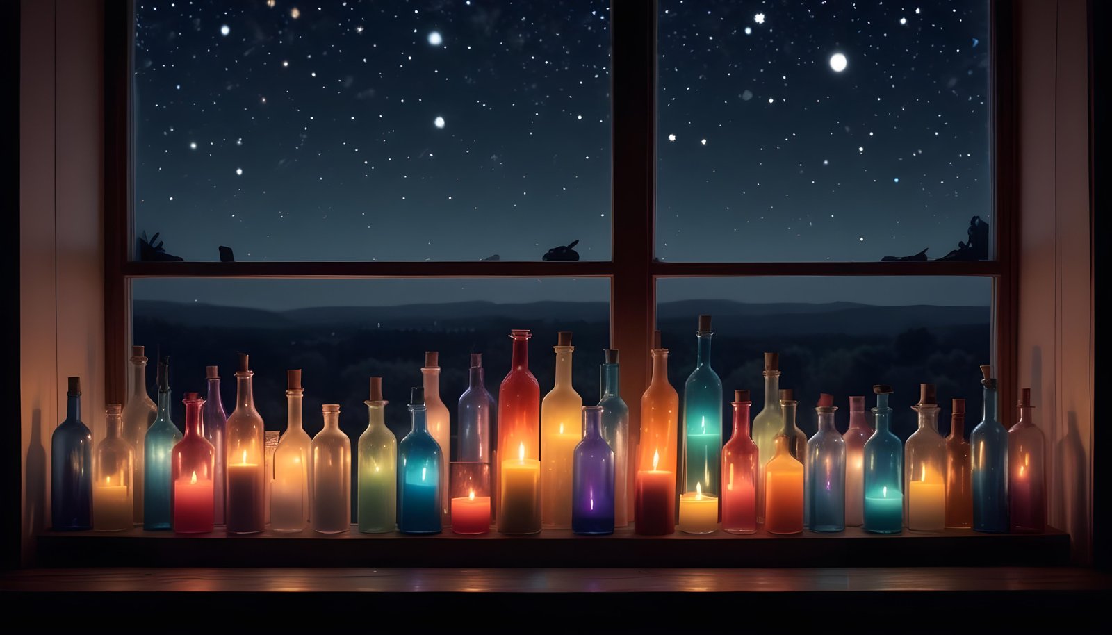 Glowing Candlelight Scene with Warm Ambience and Peaceful Night Background