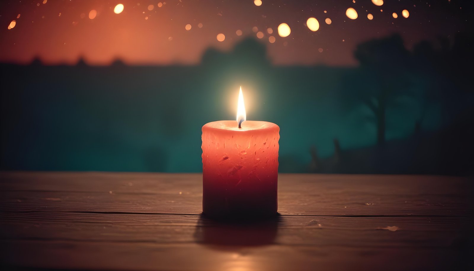 Glowing Candlelight Scene with Warm Ambience and Peaceful Night Background