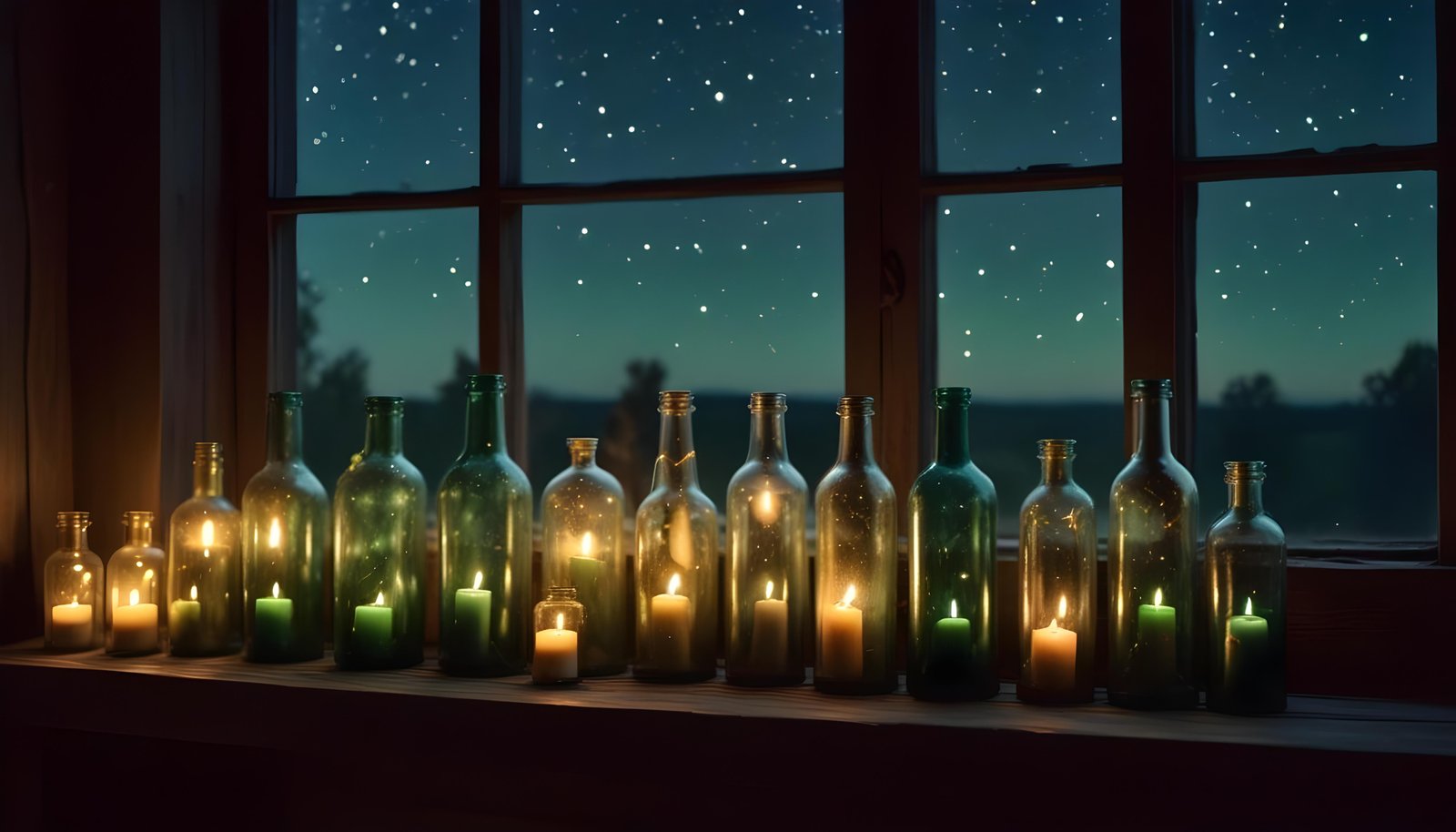 Glowing Candlelight Scene with Warm Ambience and Peaceful Night Background