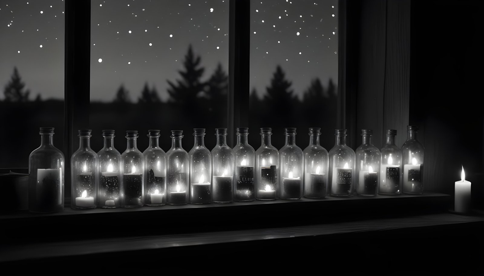 Glowing Candlelight Scene with Warm Ambience and Peaceful Night Background