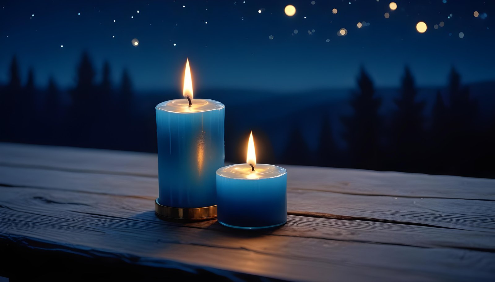 Glowing Candlelight Scene with Warm Ambience and Peaceful Night Background