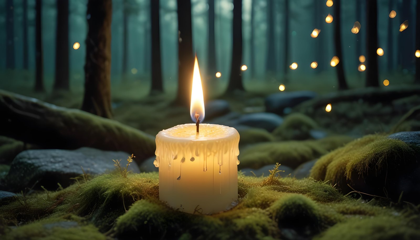 Glowing Candlelight Scene with Warm Ambience and Peaceful Night Background