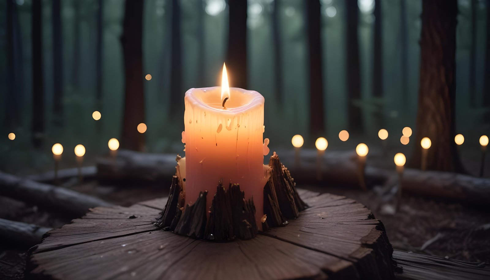 Glowing Candlelight Scene with Warm Ambience and Peaceful Night Background