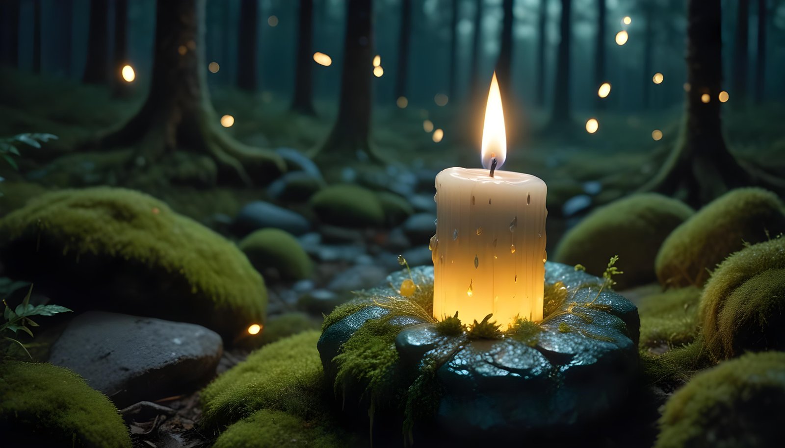 Glowing Candlelight Scene with Warm Ambience and Peaceful Night Background