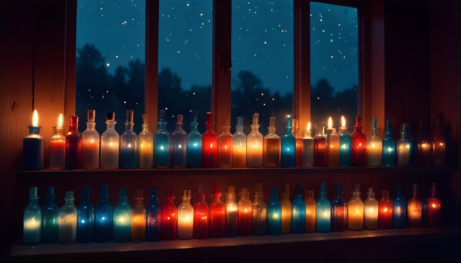 Glowing Candlelight Scene with Warm Ambience and Peaceful Night Background
