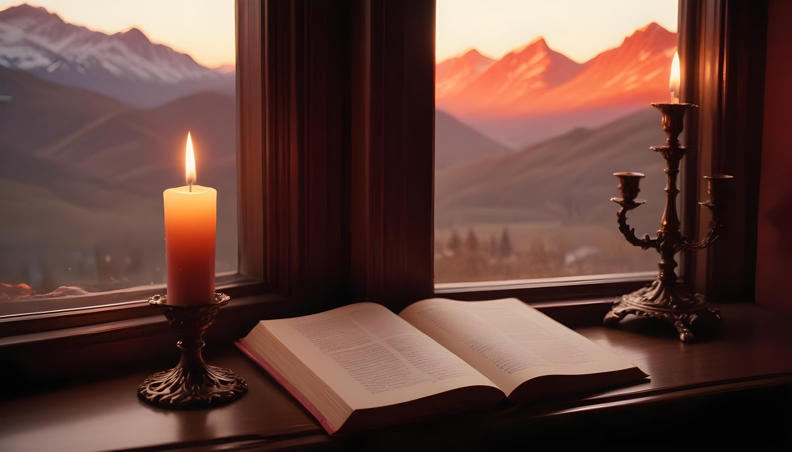 Glowing Candlelight Scene with Warm Ambience and Peaceful Night Background