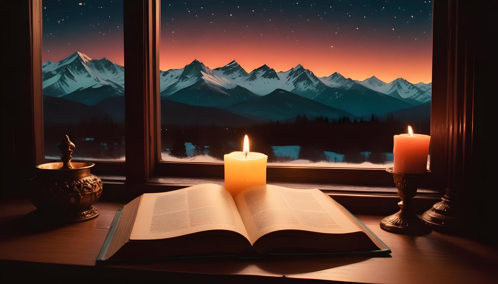 Glowing Candlelight Scene with Warm Ambience and Peaceful Night Background