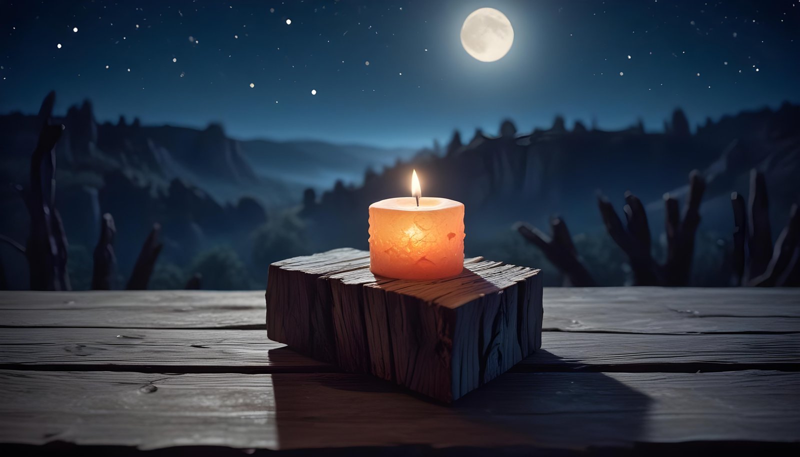 Glowing Candlelight Scene with Warm Ambience and Peaceful Night Background