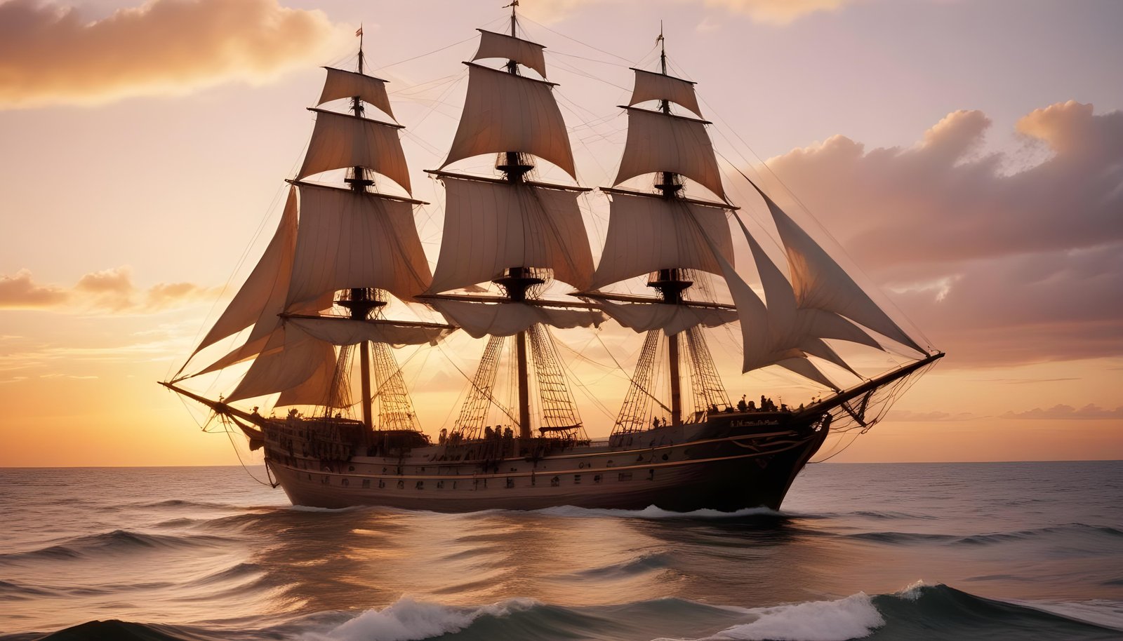 Majestic Sailing Ship on Ocean with Vintage Maritime Adventure Theme