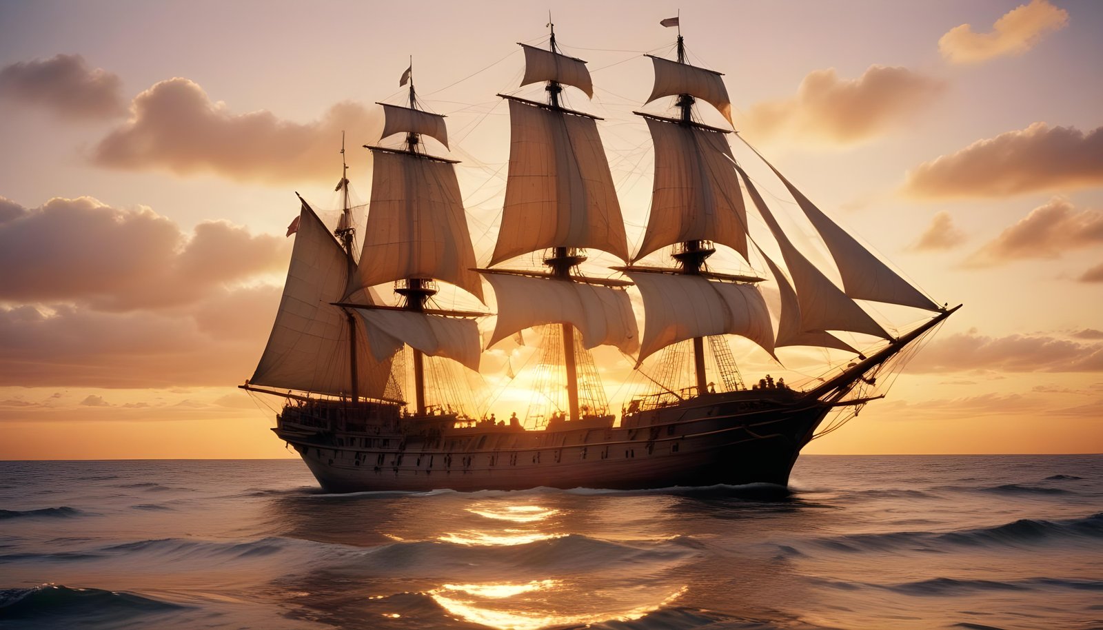Majestic Sailing Ship on Ocean with Vintage Maritime Adventure Theme