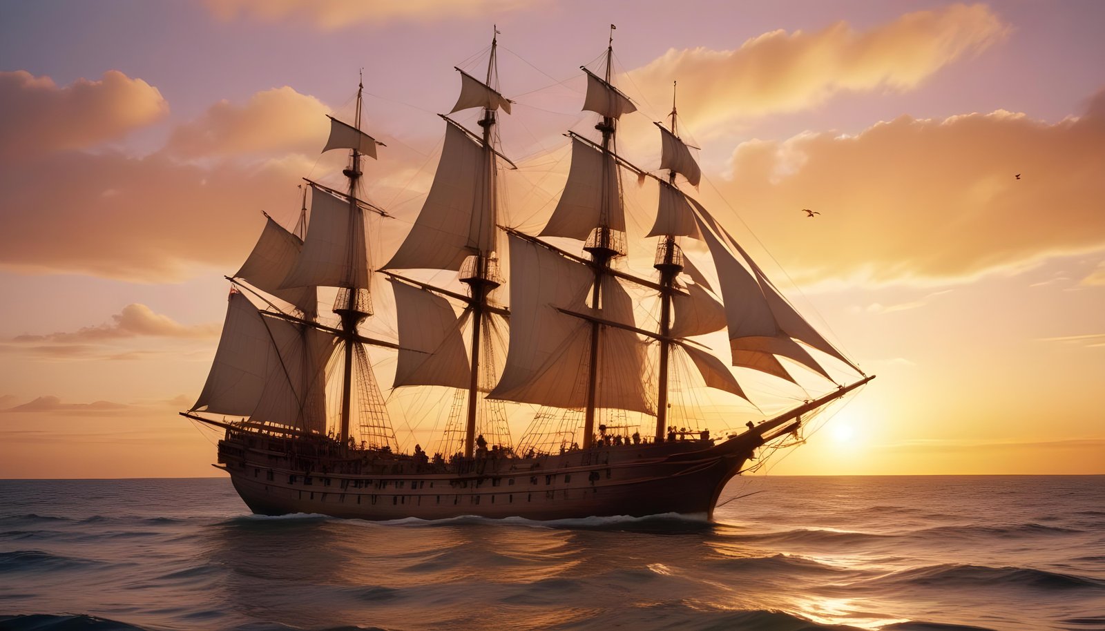 Majestic Sailing Ship on Ocean with Vintage Maritime Adventure Theme