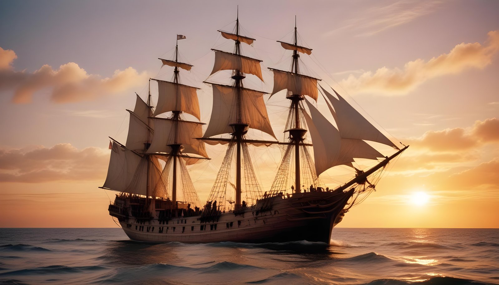 Majestic Sailing Ship on Ocean with Vintage Maritime Adventure Theme
