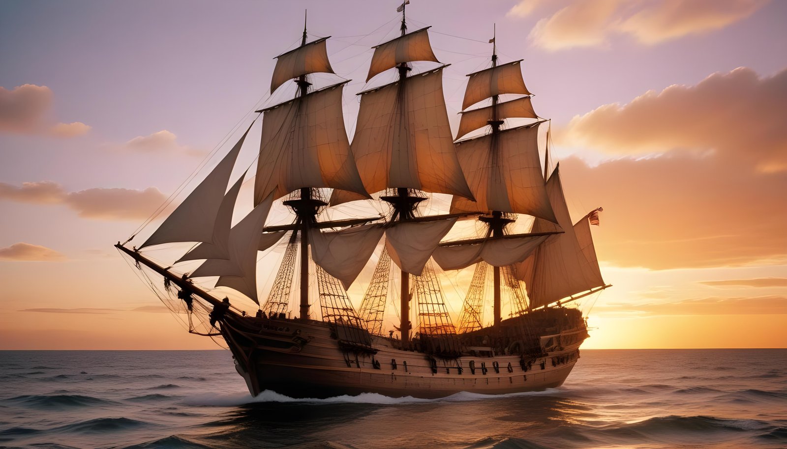 Majestic Sailing Ship on Ocean with Vintage Maritime Adventure Theme