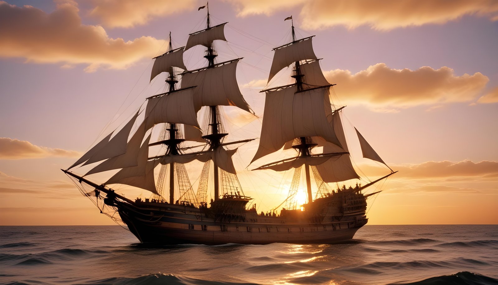 Majestic Sailing Ship on Ocean with Vintage Maritime Adventure Theme