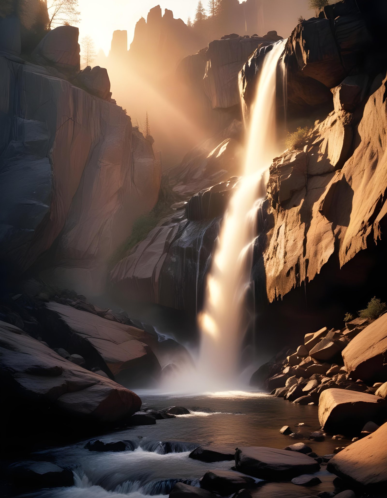 Majestic Waterfall Landscape with Lush Forest and Crystal Clear Water