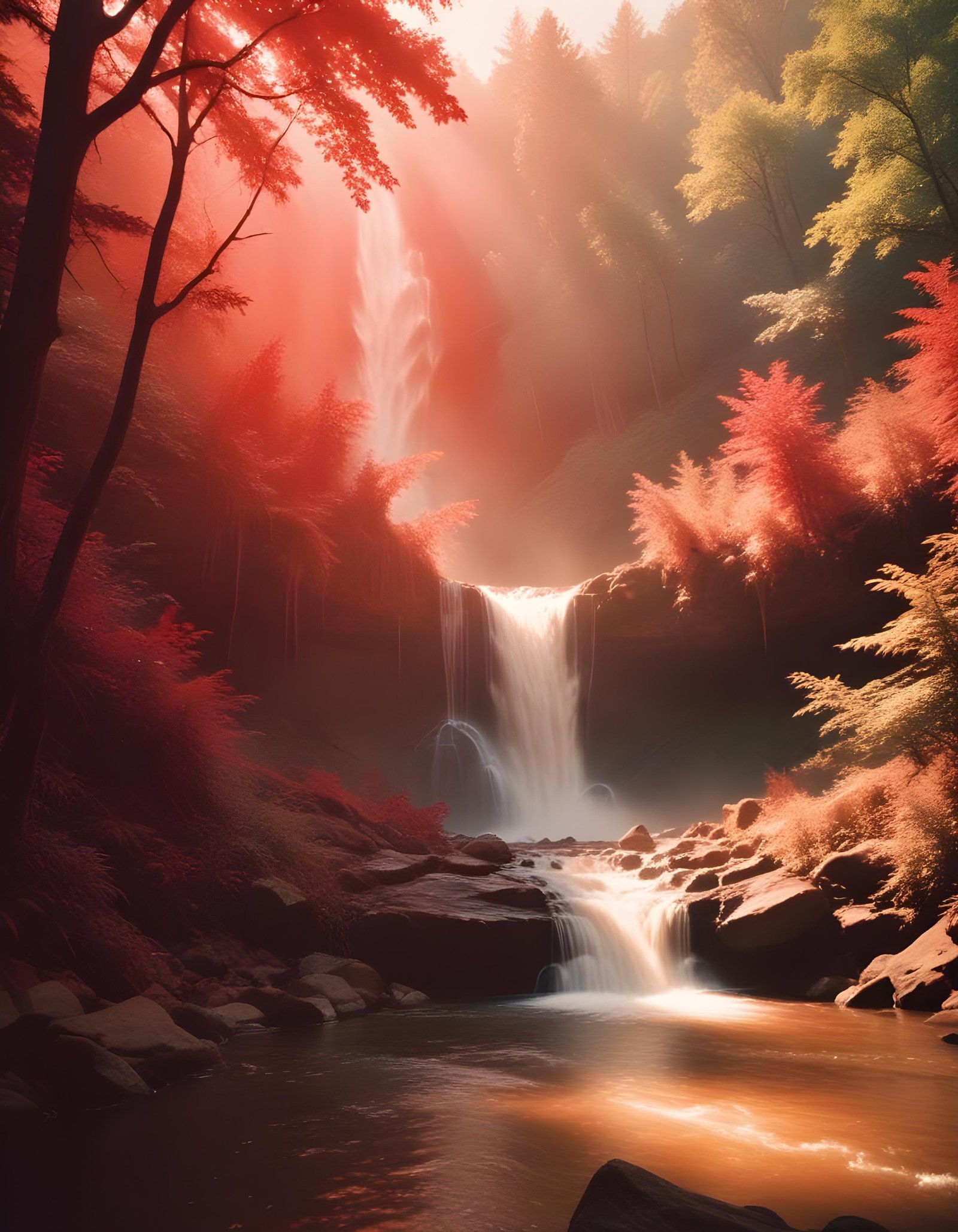 Majestic Waterfall Landscape with Lush Forest and Crystal Clear Water