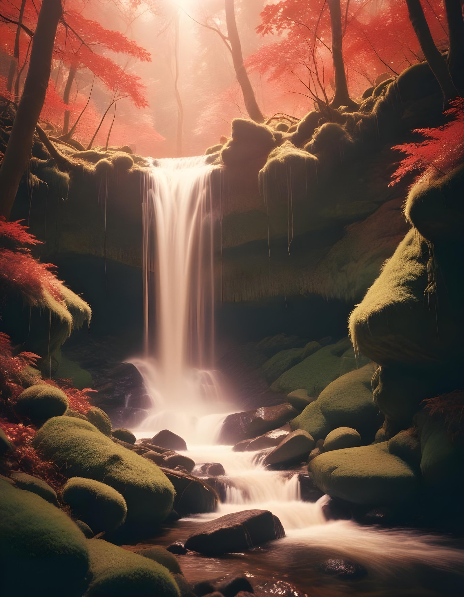 Majestic Waterfall Landscape with Lush Forest and Crystal Clear Water