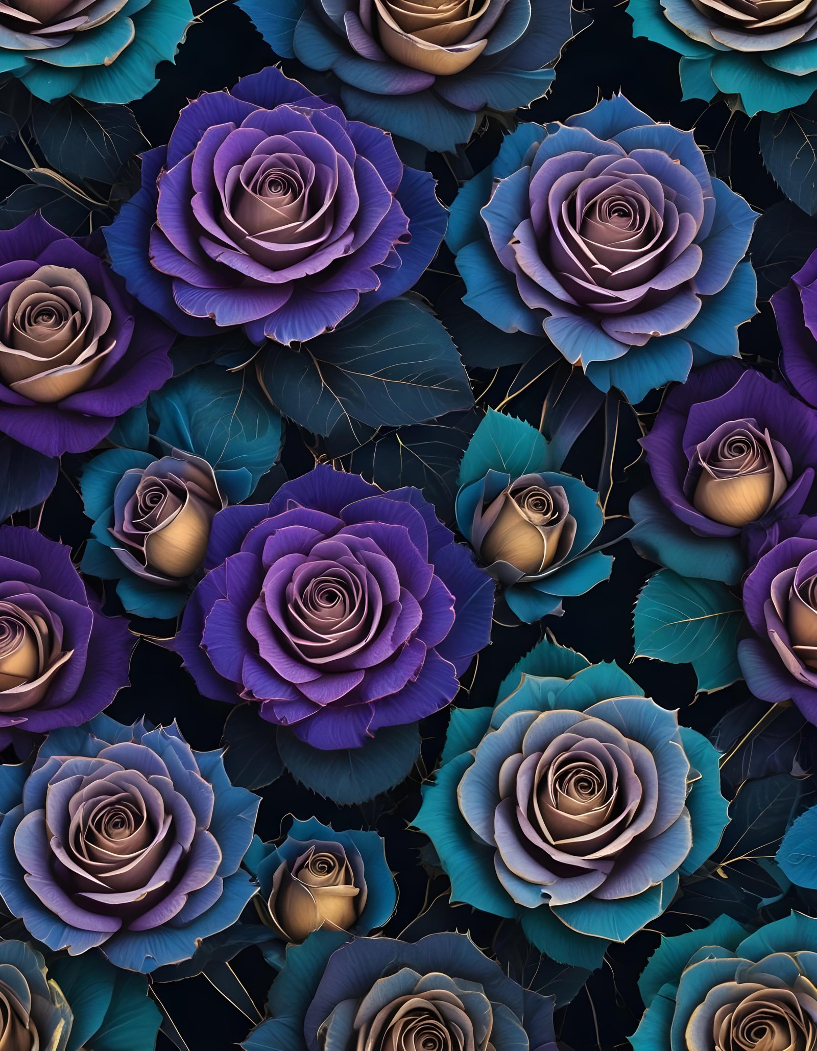 Moonlit Rose Garden Fantasy Landscape with Blooming Flowers and Night Sky