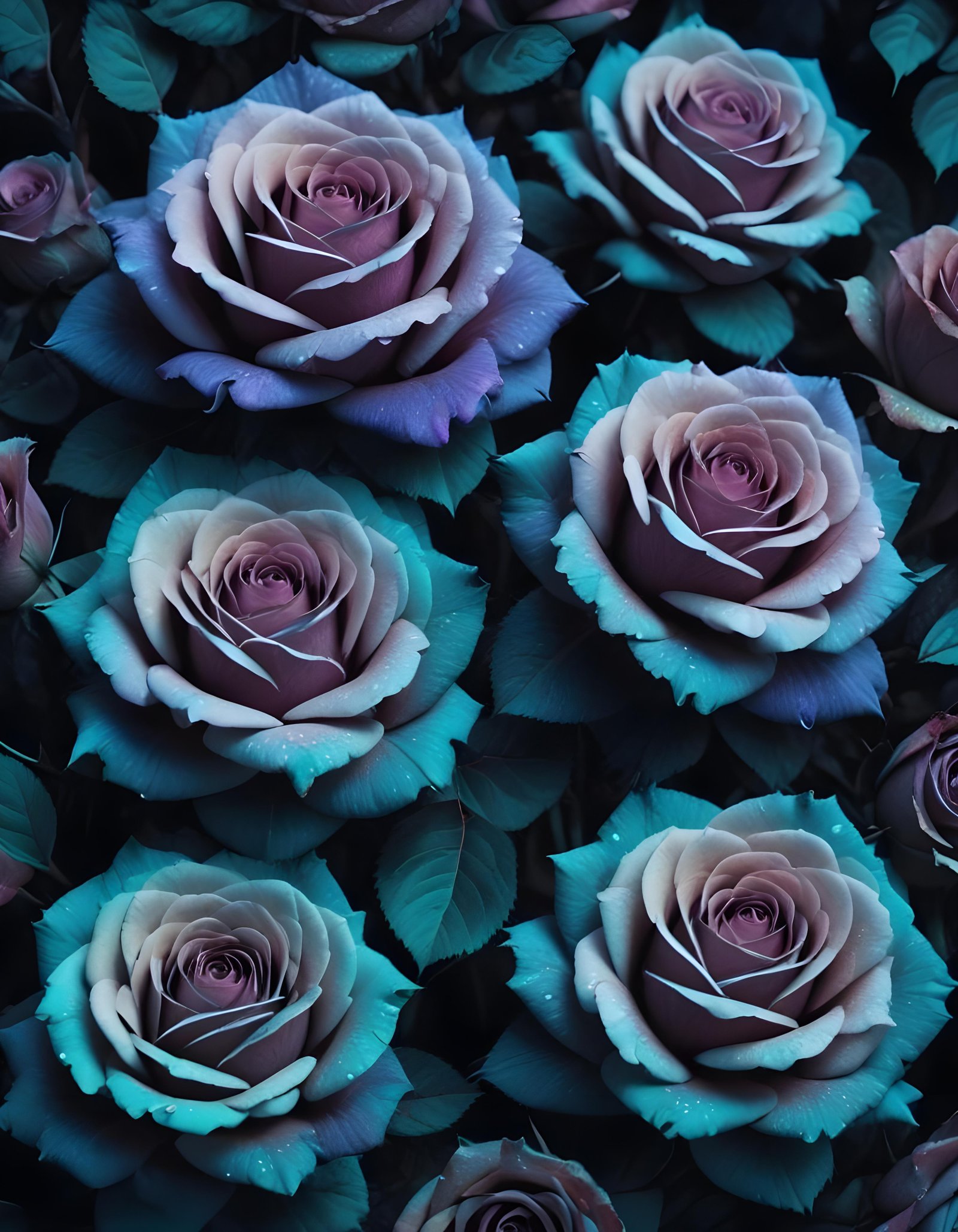 Moonlit Rose Garden Fantasy Landscape with Blooming Flowers and Night Sky