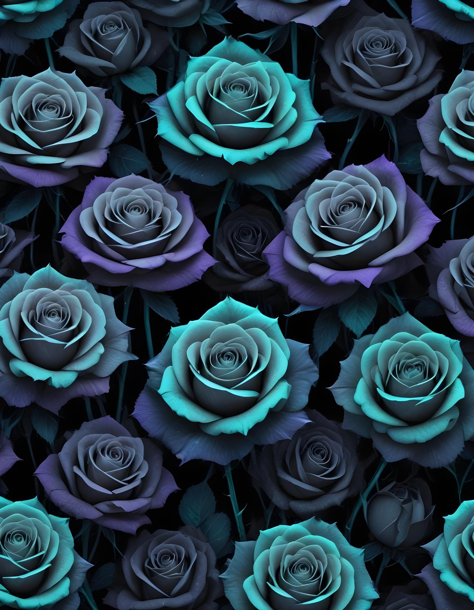 Moonlit Rose Garden Fantasy Landscape with Blooming Flowers and Night Sky
