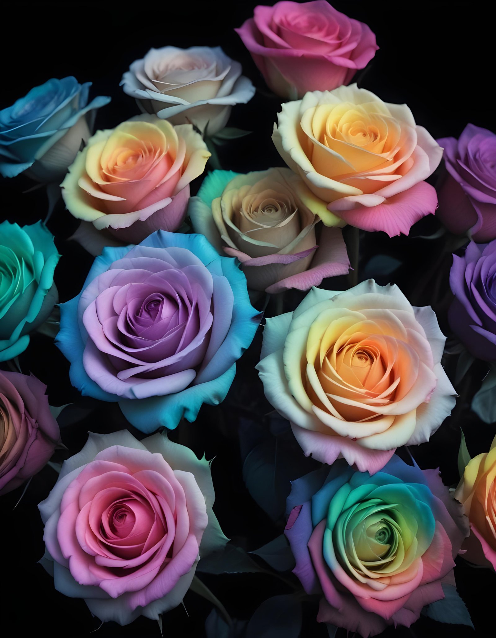 Moonlit Rose Garden Fantasy Landscape with Blooming Flowers and Night Sky