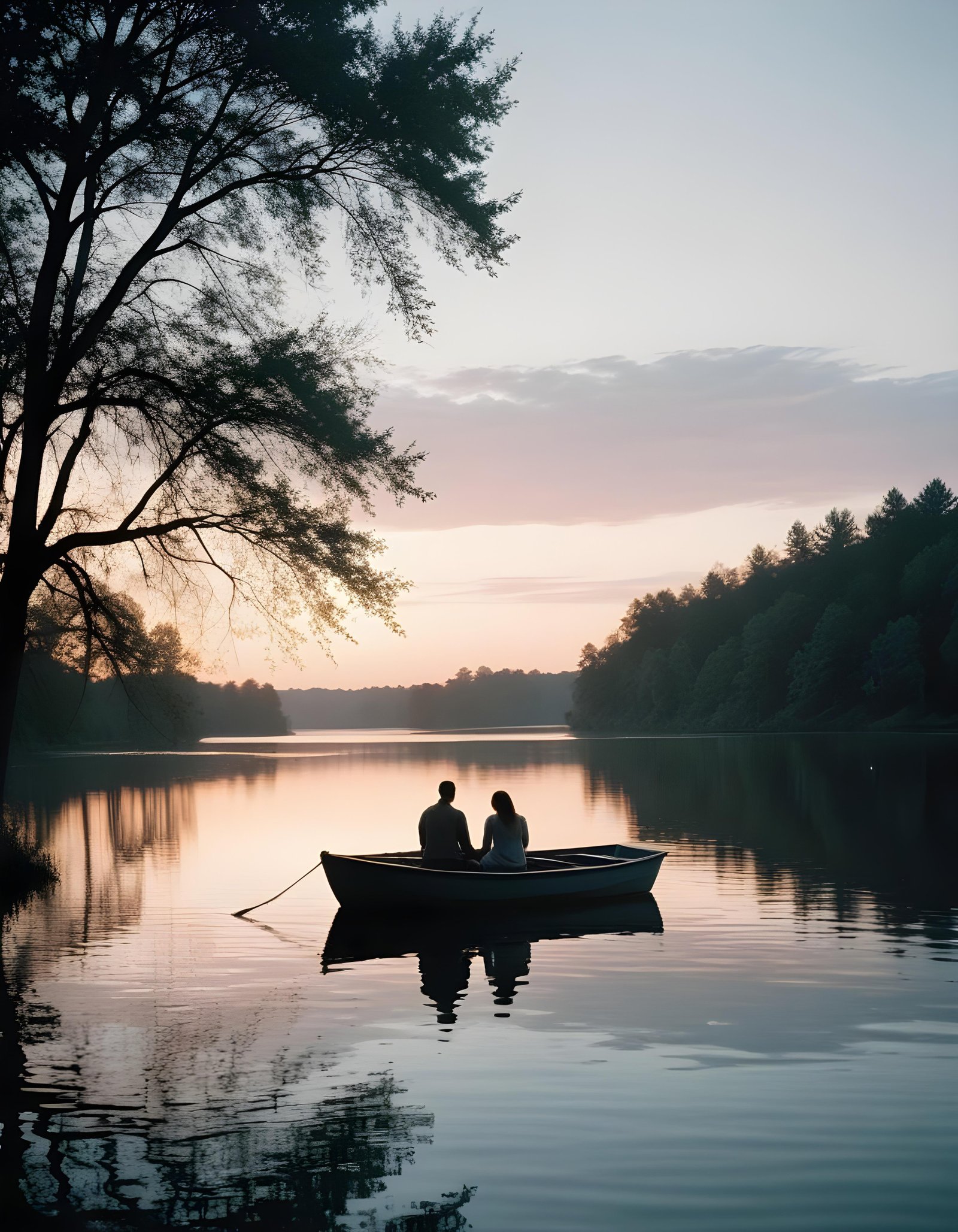 Romantic Couple Walking Together in Nature at Sunset and Moonlight Background