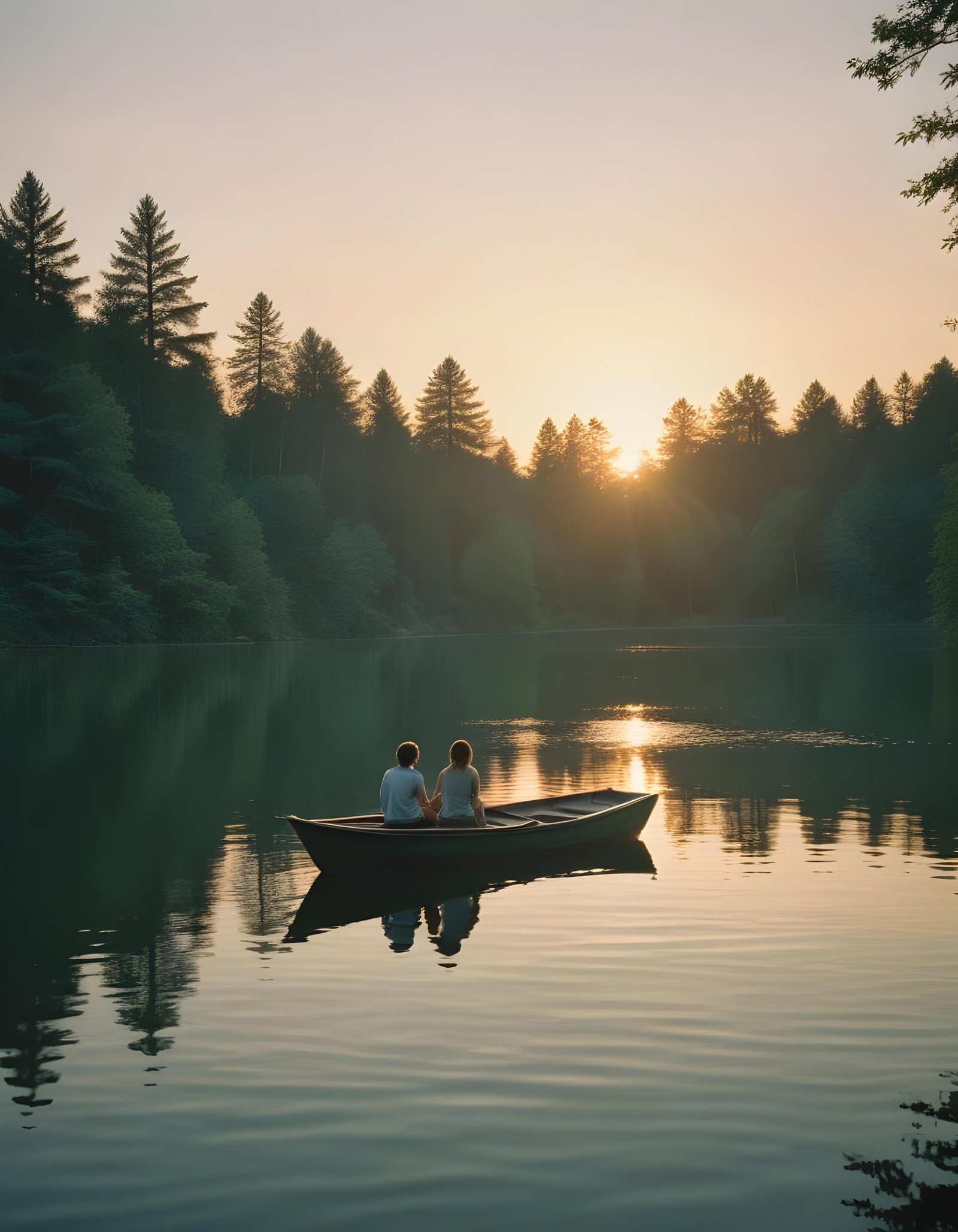 Romantic Couple Walking Together in Nature at Sunset and Moonlight Background