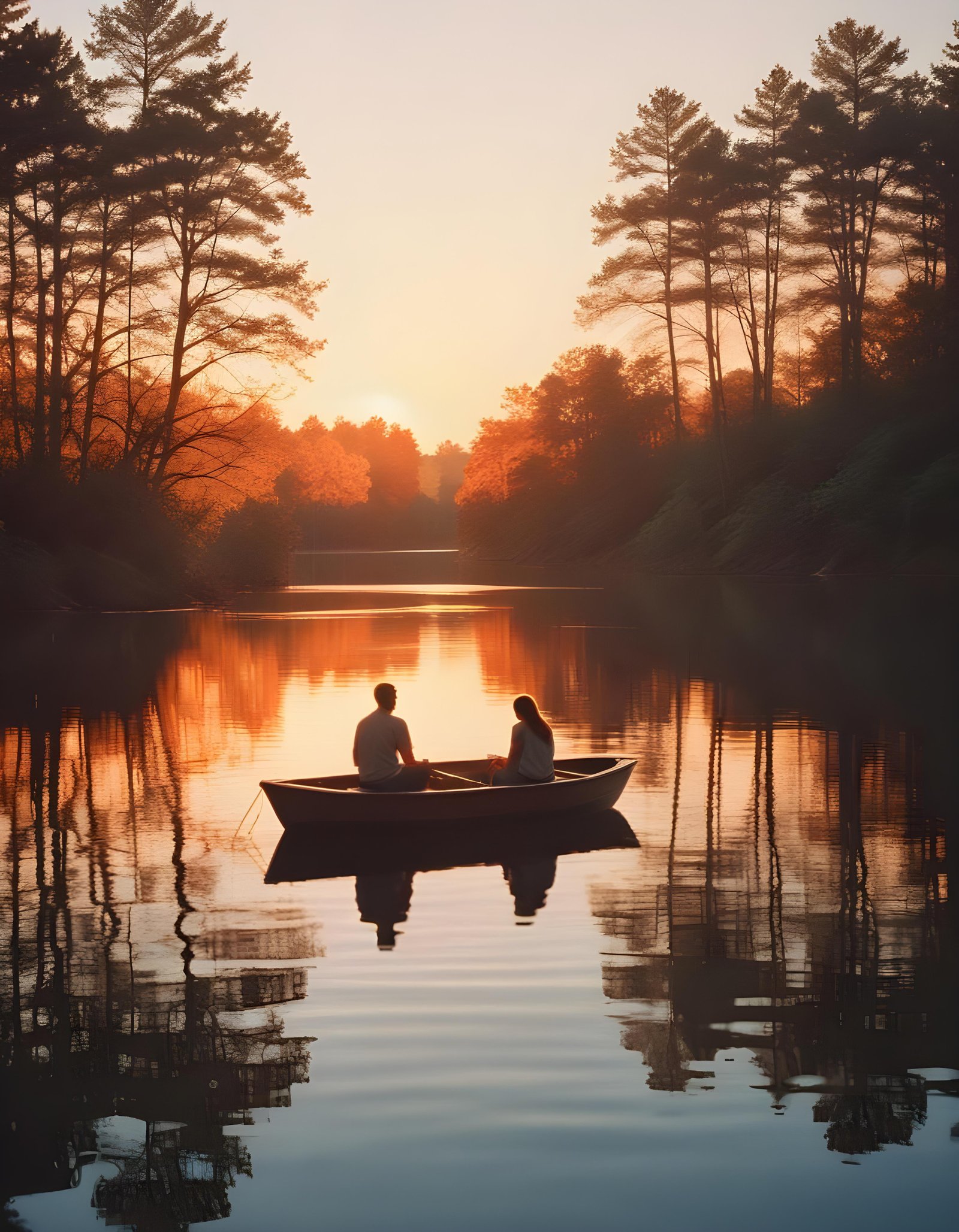 Romantic Couple Walking Together in Nature at Sunset and Moonlight Background