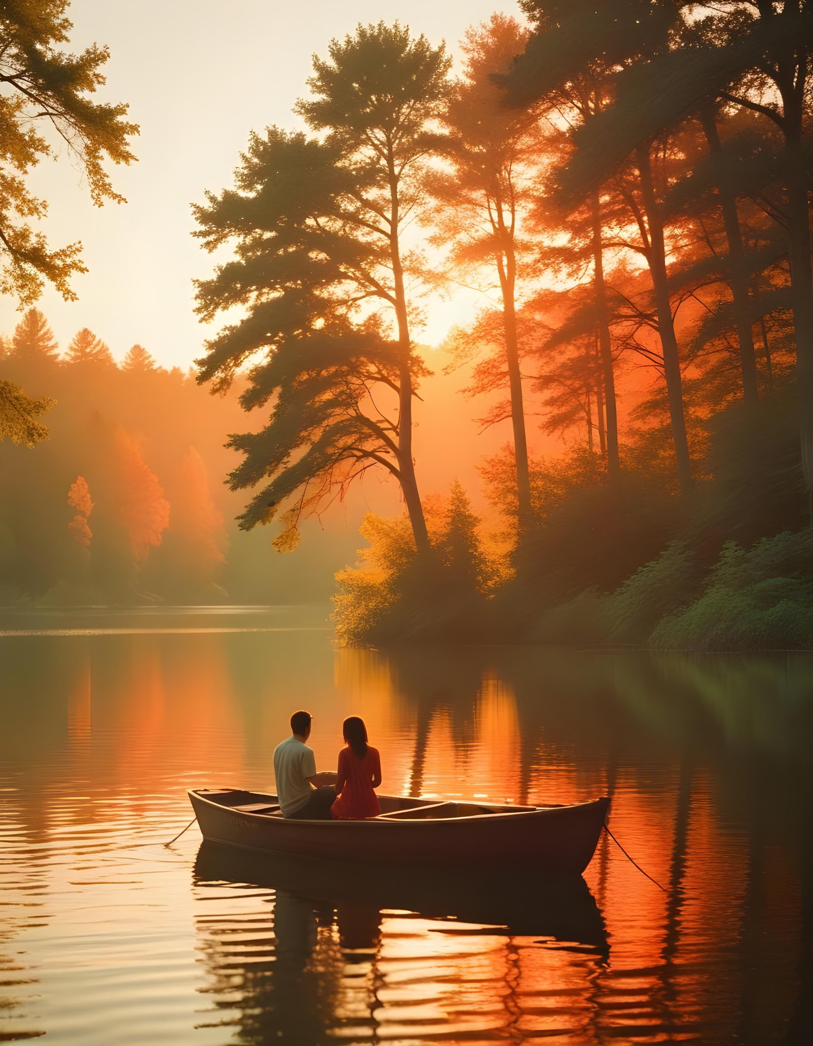 Romantic Couple Walking Together in Nature at Sunset and Moonlight Background