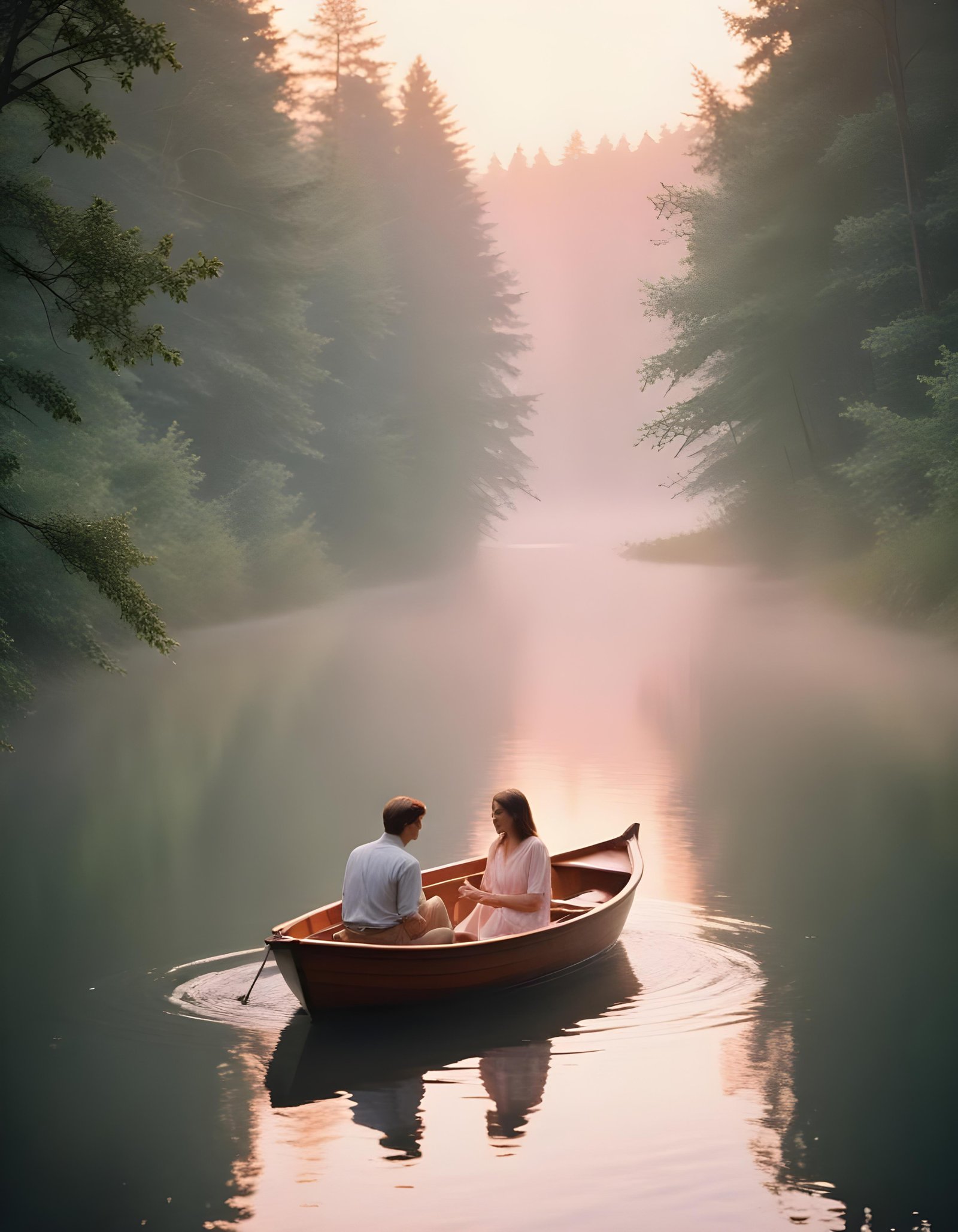 Romantic Couple Walking Together in Nature at Sunset and Moonlight Background
