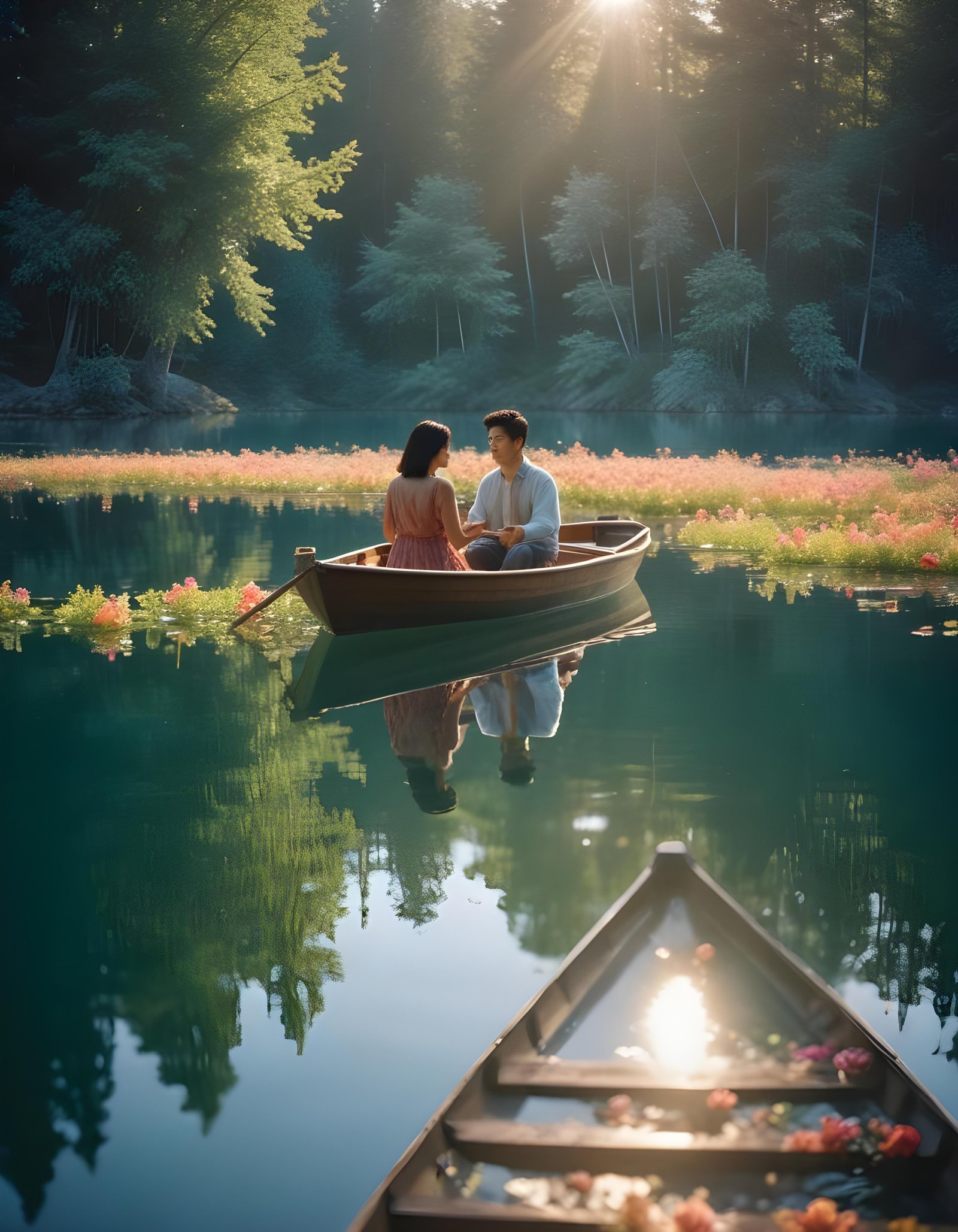 Romantic Couple Walking Together in Nature at Sunset and Moonlight Background