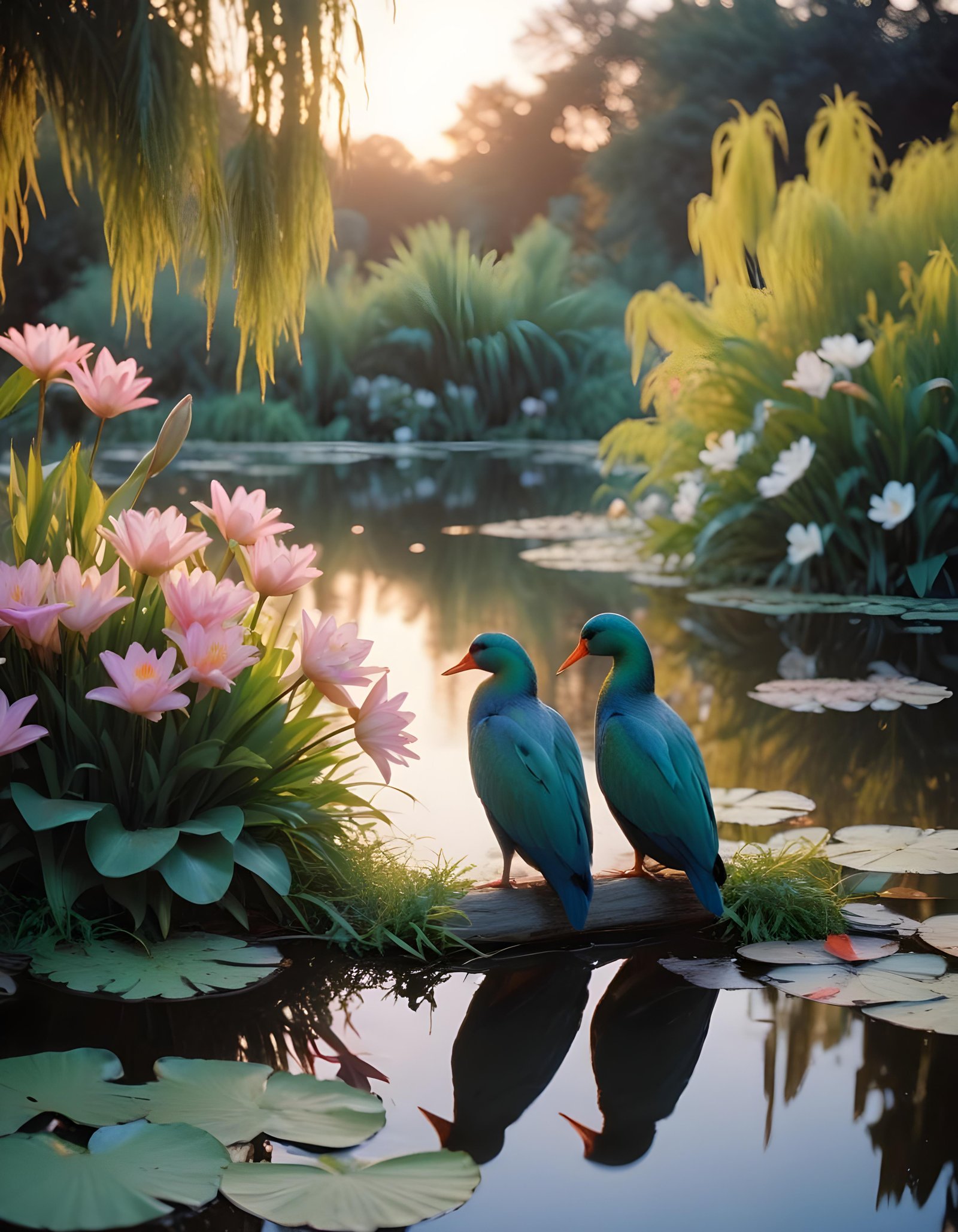 Romantic Couple Walking Together in Nature at Sunset and Moonlight Background
