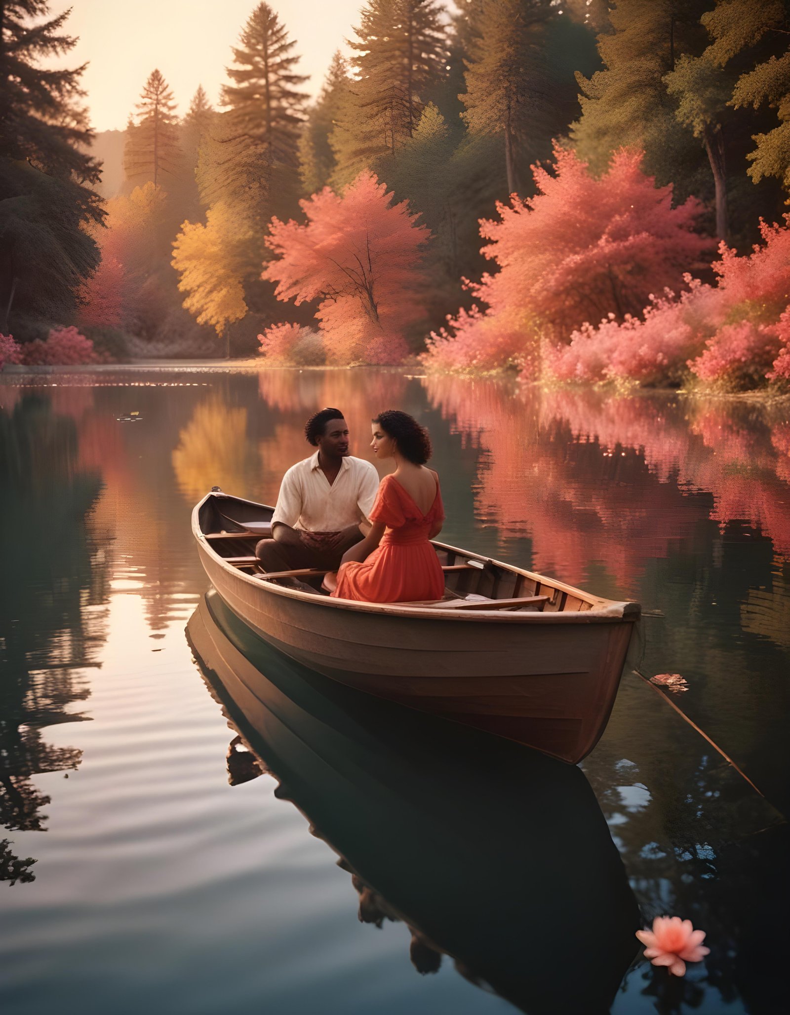 Romantic Couple Walking Together in Nature at Sunset and Moonlight Background