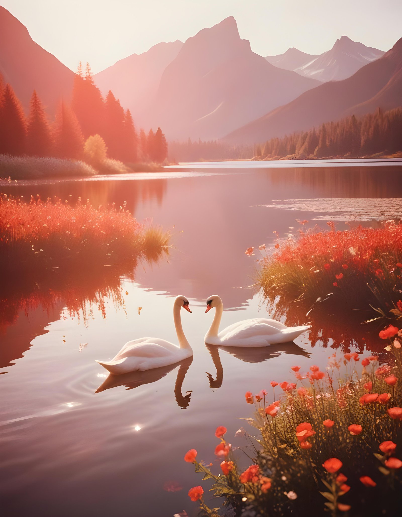 Romantic Couple Walking Together in Nature at Sunset and Moonlight Background