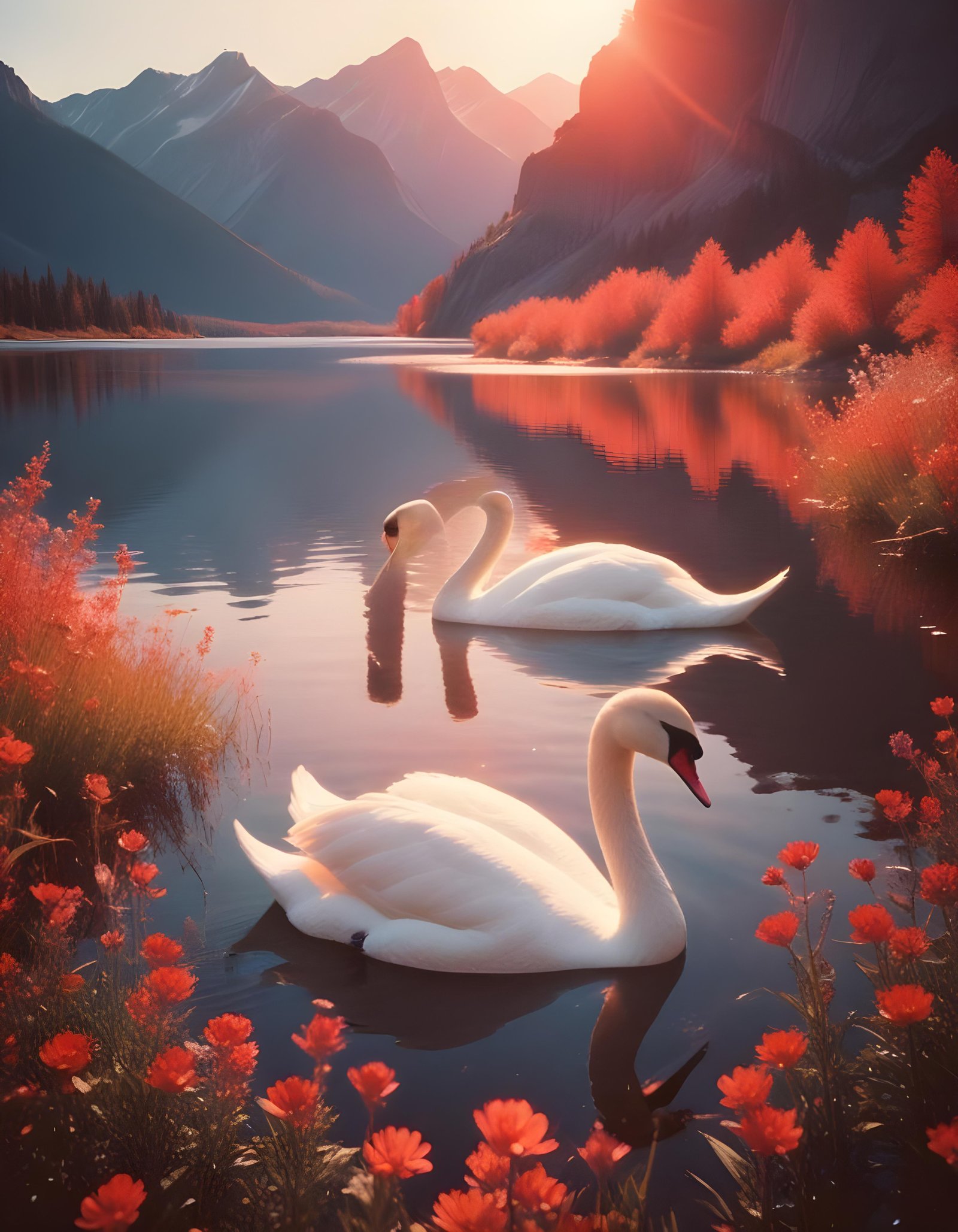 Romantic Couple Walking Together in Nature at Sunset and Moonlight Background