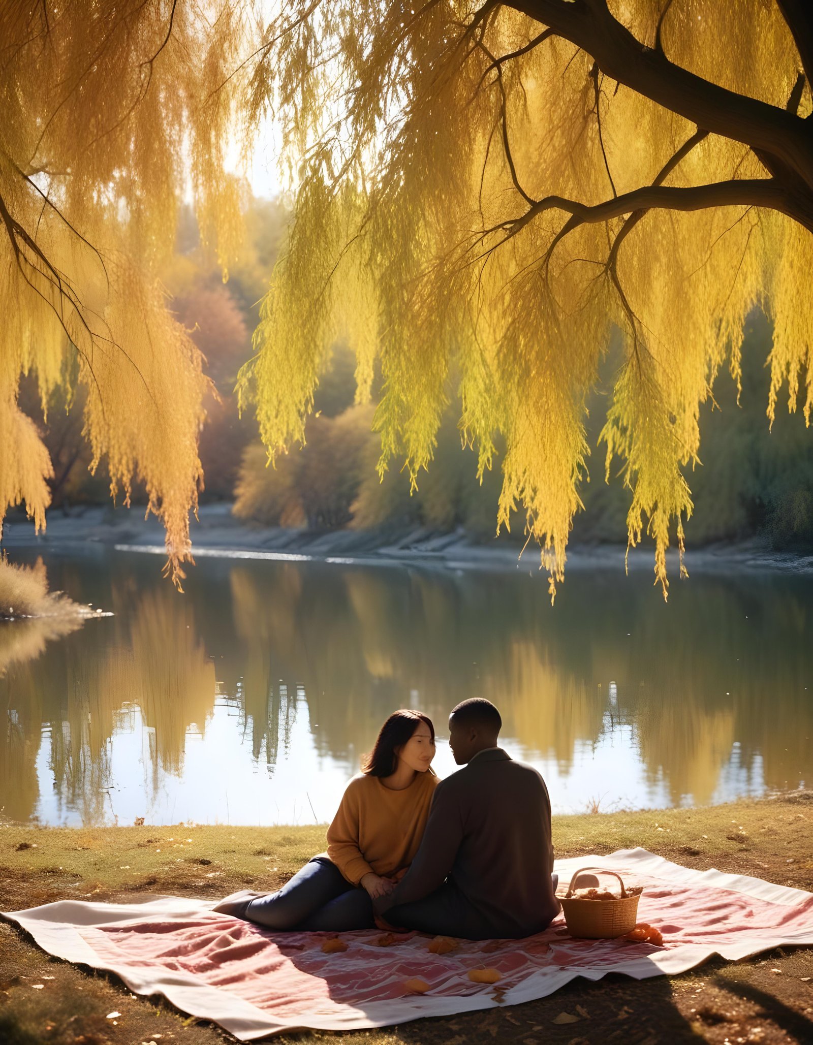 Romantic Couple Walking Together in Nature at Sunset and Moonlight Background