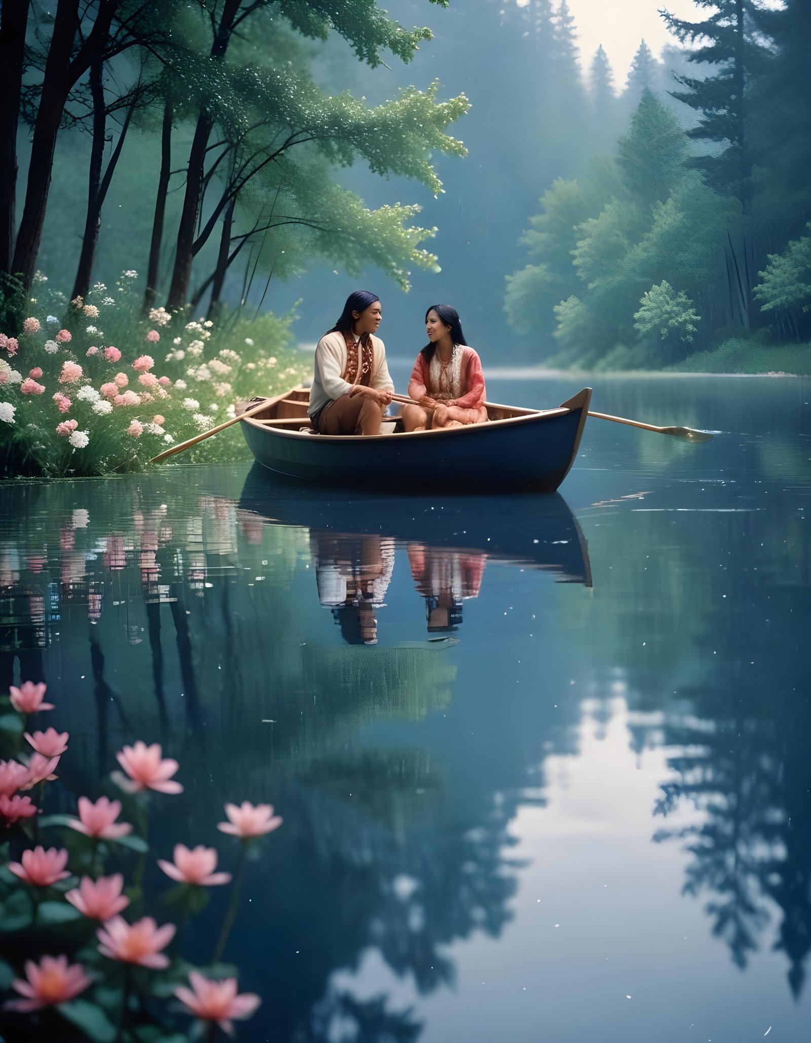 Romantic Couple Walking Together in Nature at Sunset and Moonlight Background