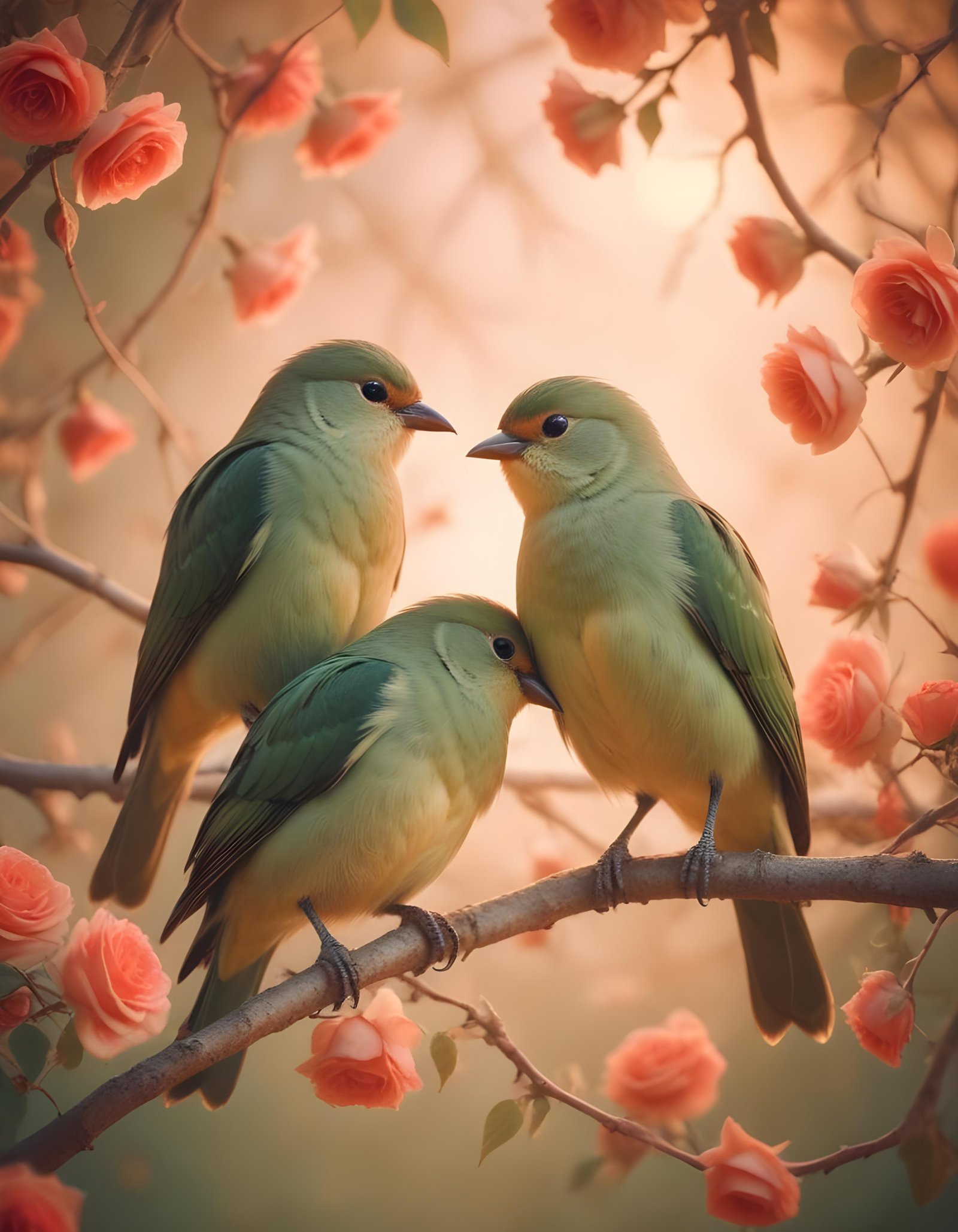 Romantic Love Birds Illustration with Floral Heart Frame and Valentine Theme
